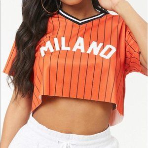 F21 Orange Milano Striped Jersey Crop T-shirt Top